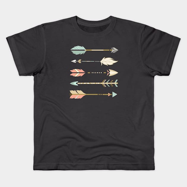 Boho Feather Arrows Stack Kids T-Shirt by figandlilyco